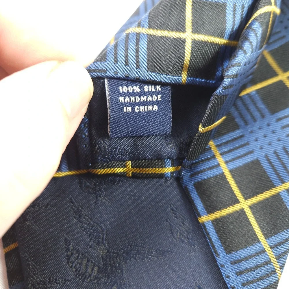 Men's American Living Blue Black Argyle 100% Silk Necktie New Tags